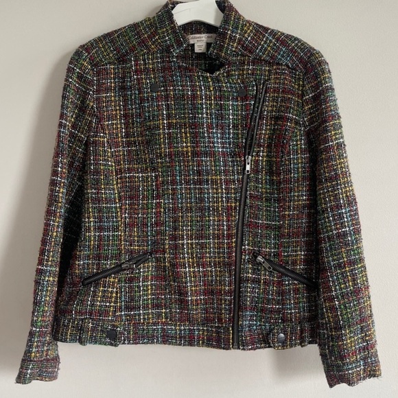 Coldwater Creek Shaped Petites Rainbow Tweed Moto Blazer Jacket - Picture 3 of 8